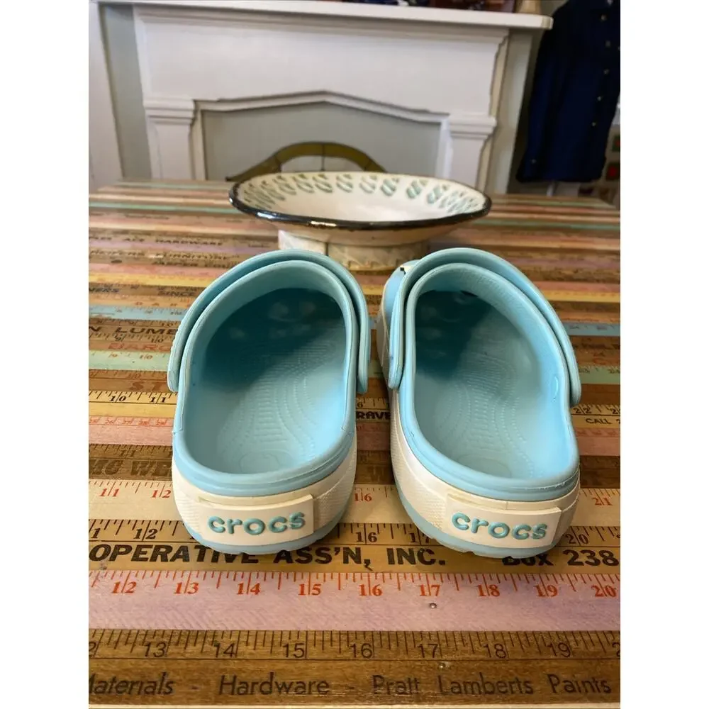 CROCS Crocband II Women's Size 10 Mens 8 Ice Blue White Clog w/ Jibbits